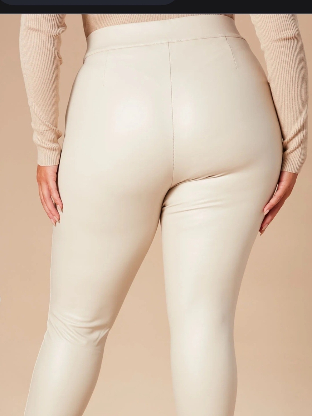 Fashion Nova Cream High-Waist Faux Leather Leggings
